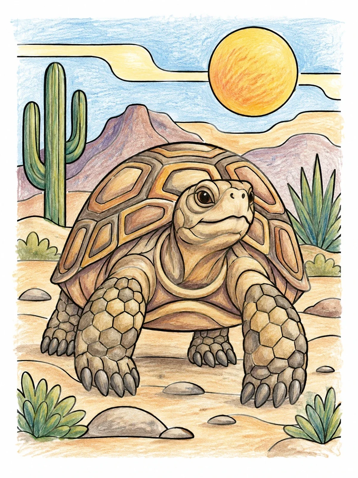 Colored example of the Desert Tortoise Under The Sun coloring page