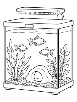 Free printable Desktop Cube Aquarium With Fishes coloring page