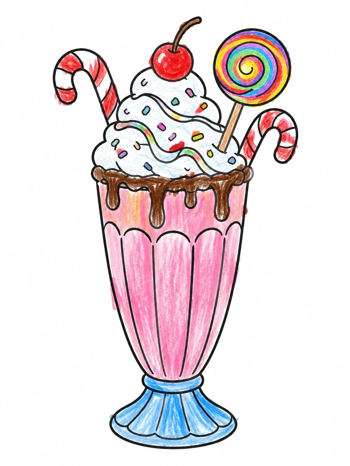 Colored example of the Dessert Milkshake With Candy Canes And Lollipop coloring page