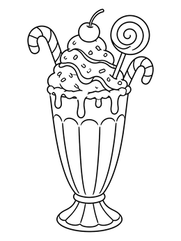 Free printable Dessert Milkshake With Candy Canes And Lollipop coloring page