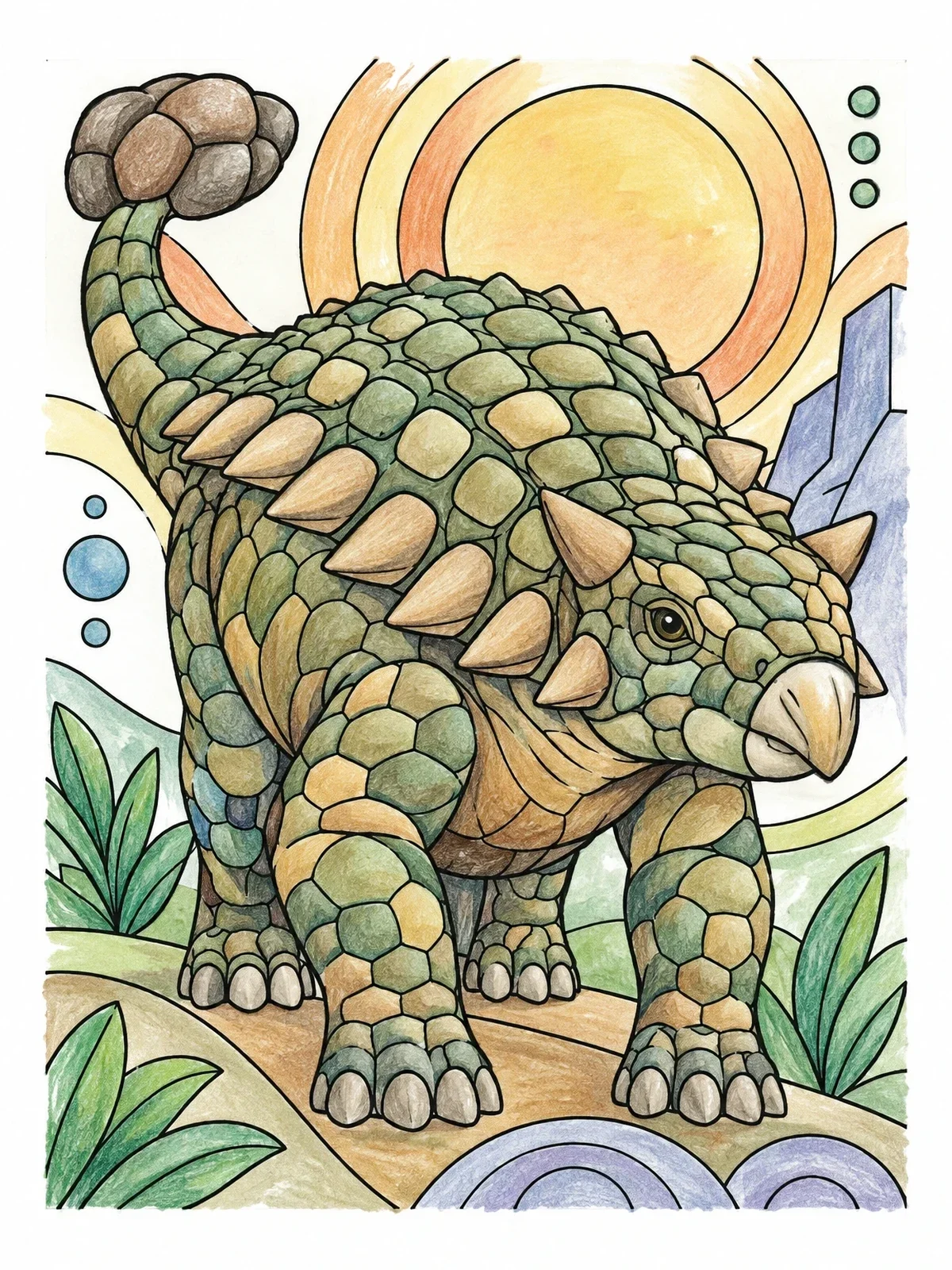 Colored example of the Detailed Armored Ankylosaurus coloring page