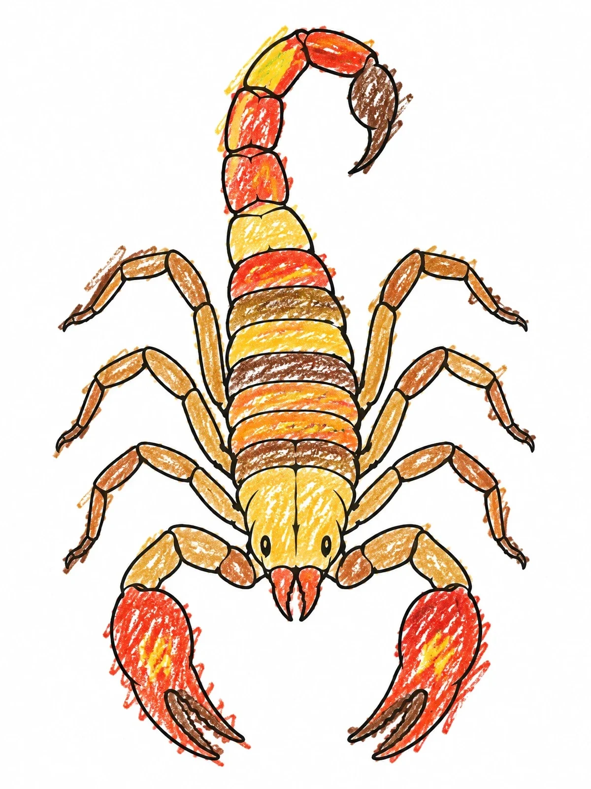 Colored example of the Detailed Bark Scorpion Top View coloring page