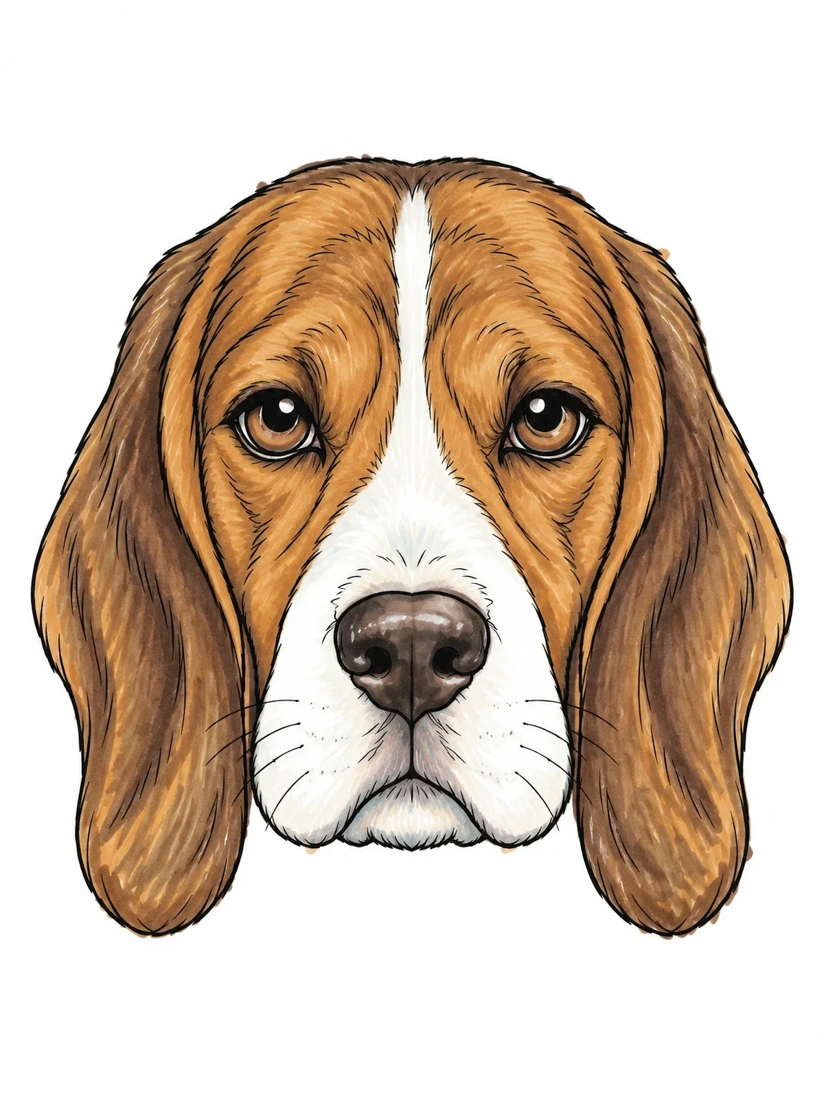 Colored example of the Detailed Beagle Face Portrait coloring page