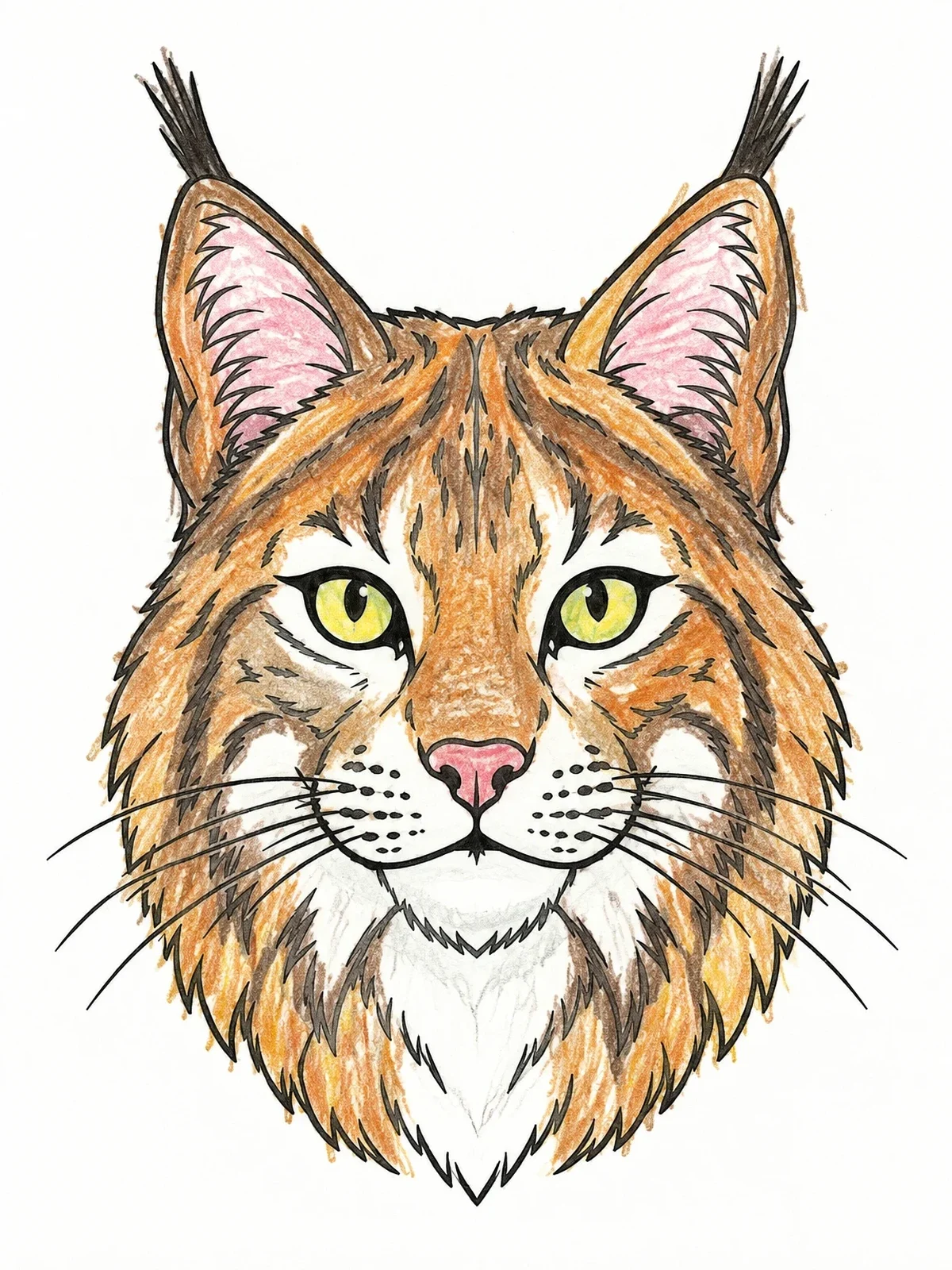 Colored example of the Detailed Bobcat Face Portrait coloring page