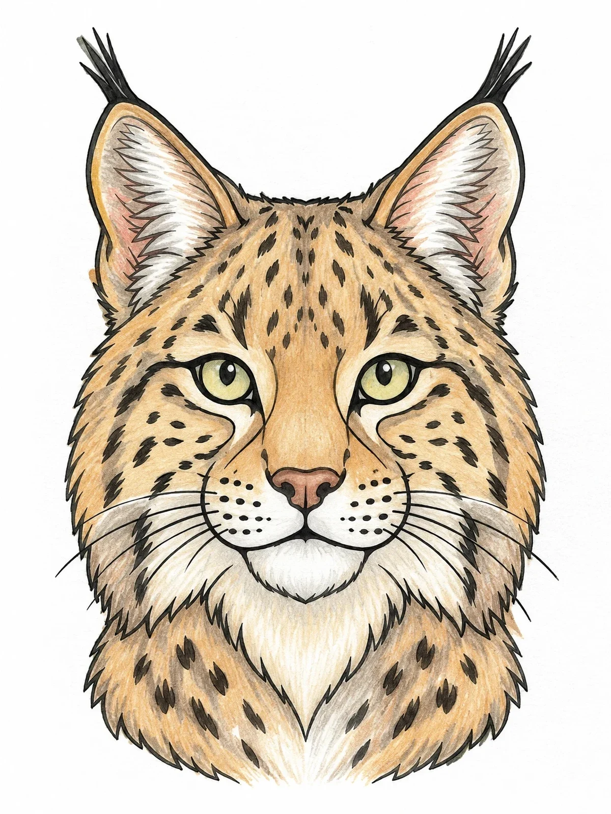 Colored example of the Detailed Bobcat Portrait Line Art coloring page