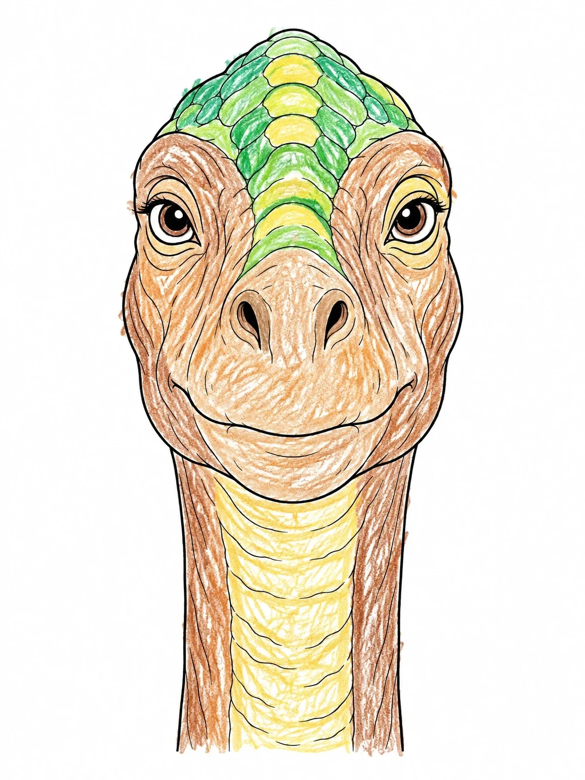 Colored example of the Detailed Brachiosaurus Portrait coloring page