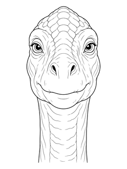 Close-up portrait in a detailed brachiosaurus coloring page.