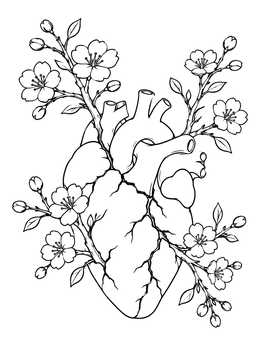 Free printable Blooming Anatomical Broken Heart coloring page