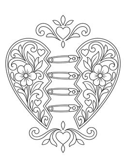 Free printable Broken Heart Mended With Safety Pins coloring page