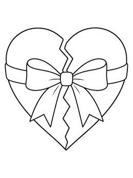 Free printable Broken Heart Tied With Ribbon Bow coloring page