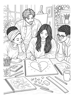 Free printable Friends Drawing Broken Heart In Studio coloring page