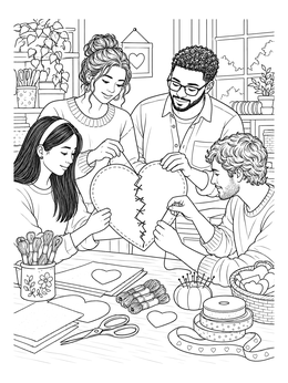 Free printable Friends Mending A Stitched Heart coloring page