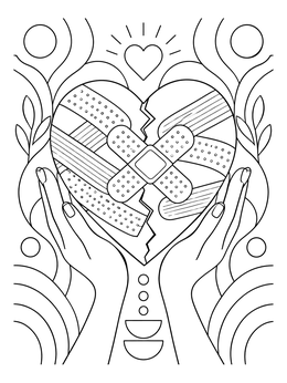 Free printable Healing Broken Heart In Hands coloring page
