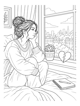 Free printable Pensive Girl By Bedroom Window coloring page
