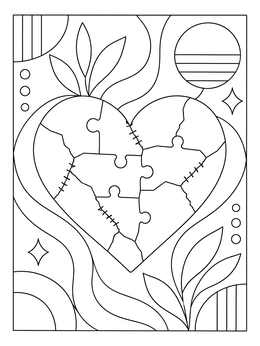 Free printable Stitched Puzzle Broken Heart coloring page