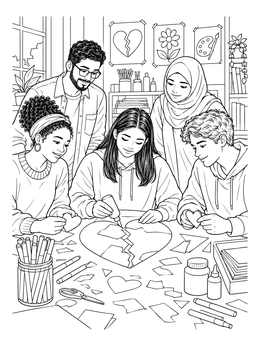 Free printable Students Repairing A Broken Heart coloring page