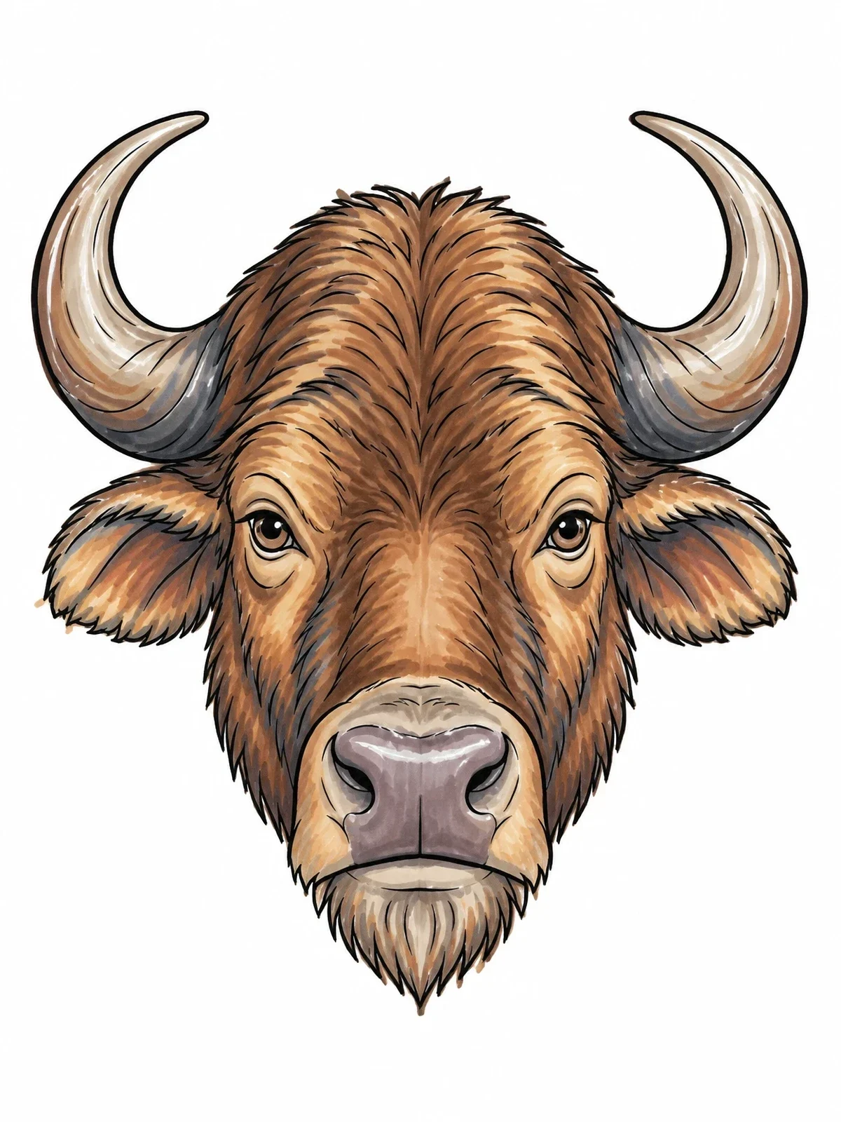 Colored example of the Detailed Buffalo Head Portrait coloring page