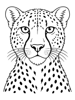 Close-up portrait in this cheetah coloring page highlighting distinctive facial tear lines and spots.