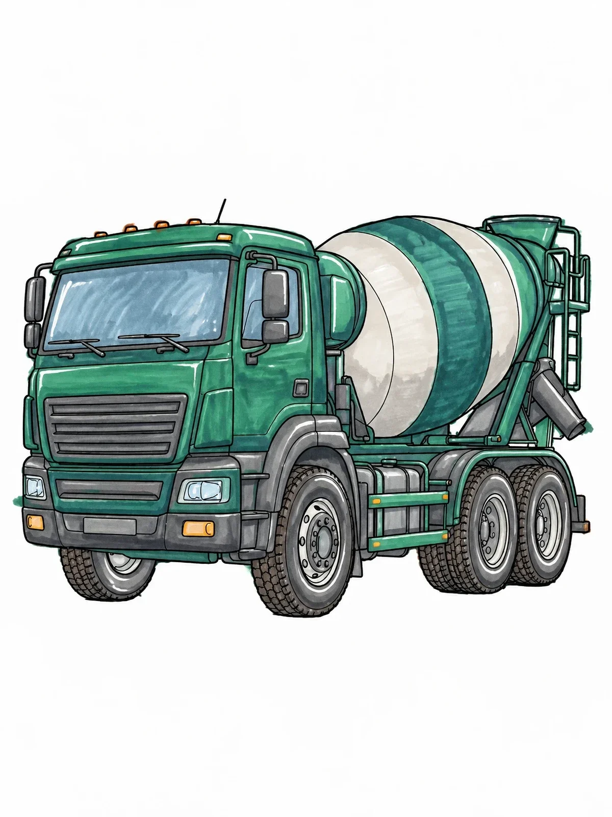 Colored example of the Detailed Concrete Mixer Truck coloring page