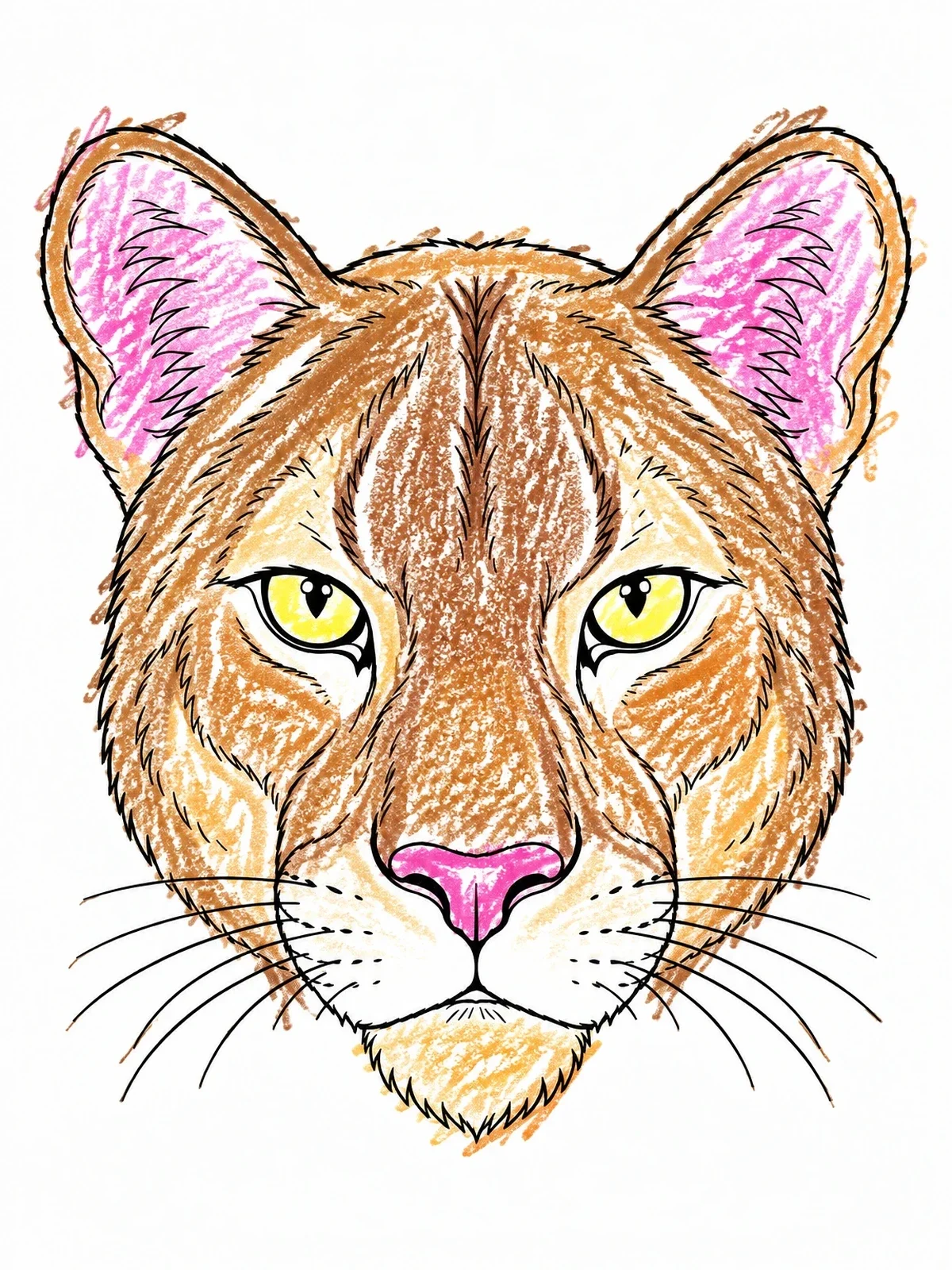 Colored example of the Detailed Cougar Head Portrait coloring page
