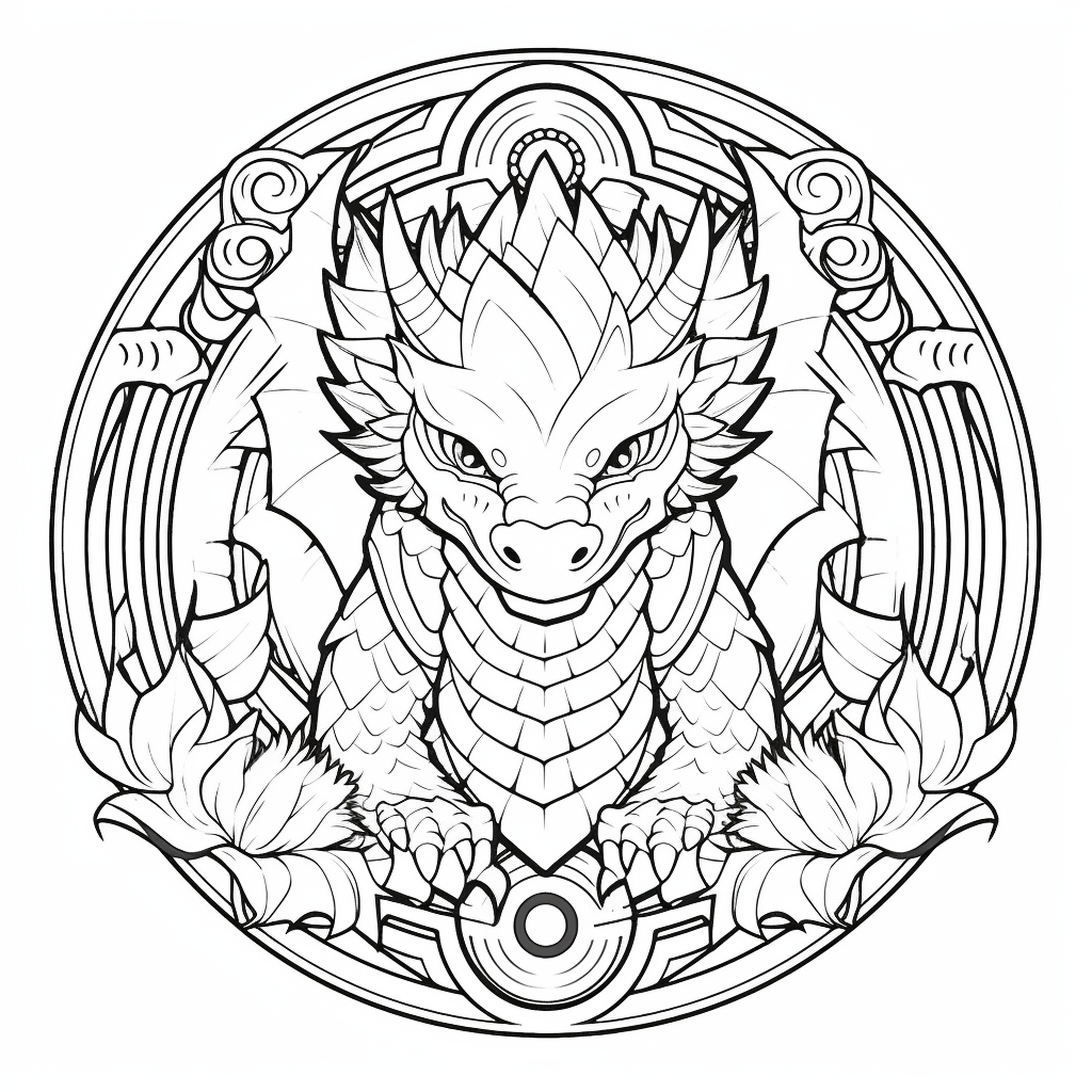 Detailed Dragon Mandala Artwork - Coloring Page