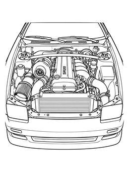 Free printable Detailed Drift Car Engine Bay coloring page
