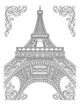 Free printable Detailed Eiffel Tower With Floral Flourishes coloring page