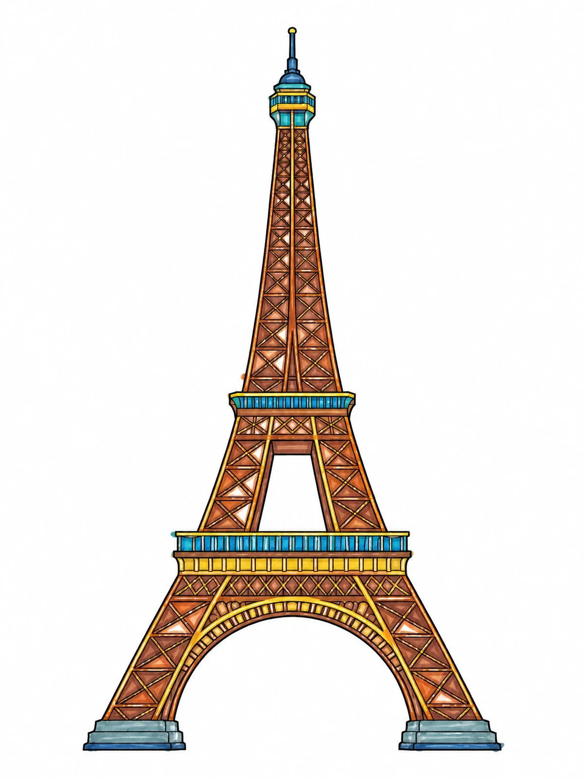 Colored example of the Detailed Eiffel Tower Line Art coloring page