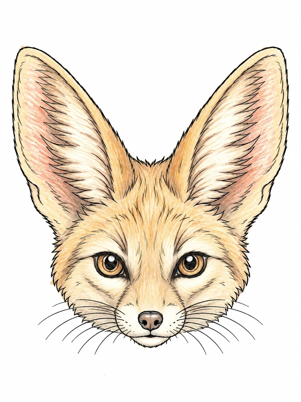 Colored example of the Detailed Fennec Fox Portrait coloring page