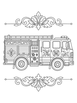 Side profile of a modern engine on this detailed fire truck coloring page.