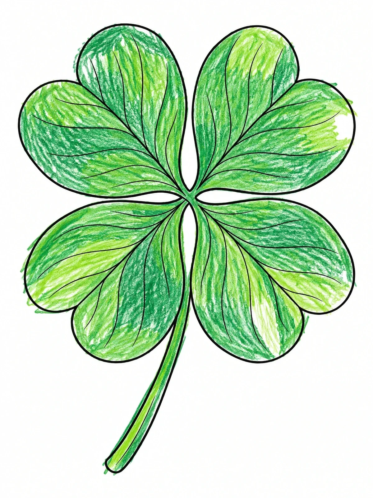 Colored example of the Detailed Four Leaf Clover With Stem coloring page