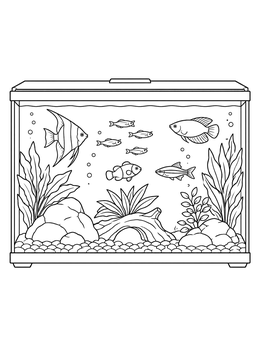 Free printable Detailed Glass Fish Tank Landscape coloring page