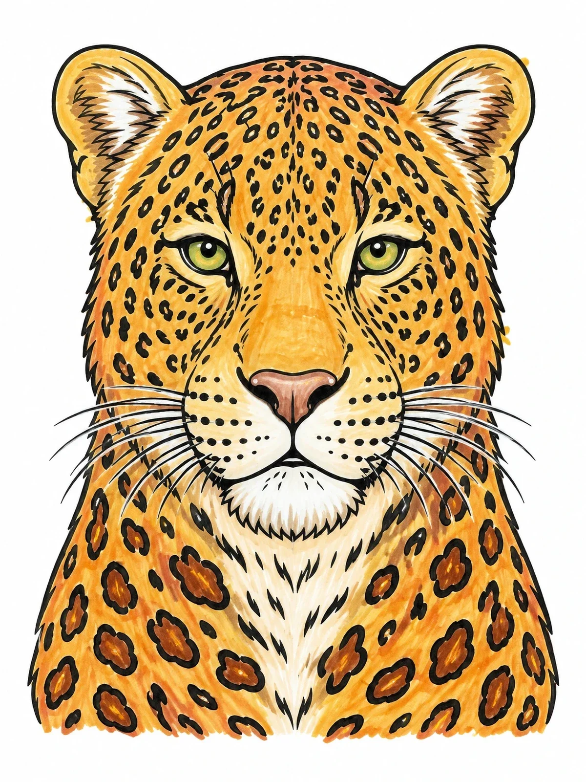 Colored example of the Detailed Leopard Face Portrait coloring page