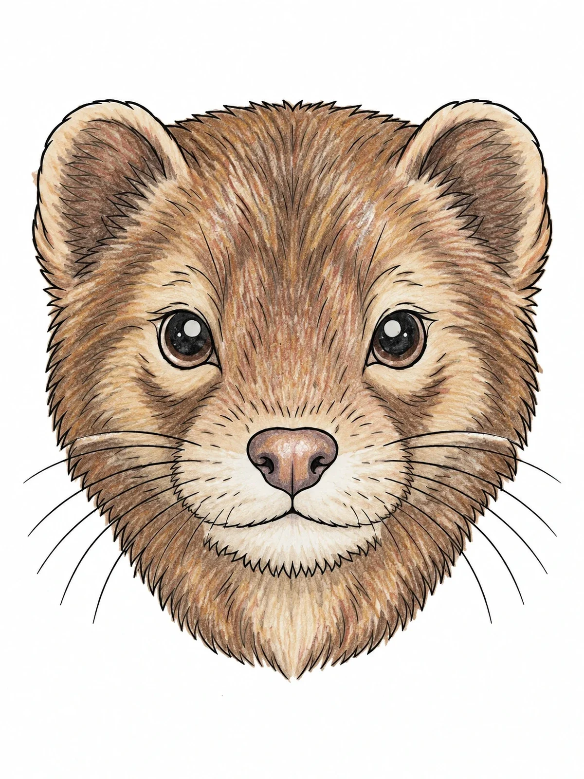 Colored example of the Detailed Mink Face Portrait coloring page