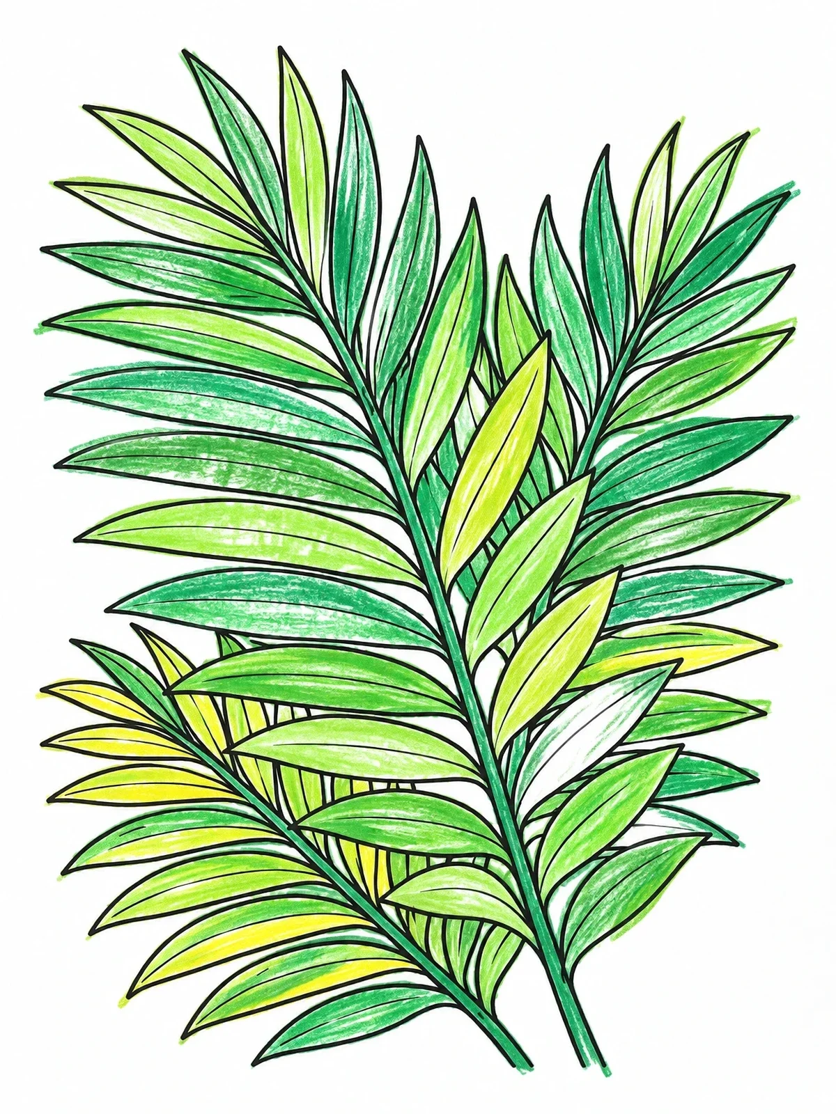 Colored example of the Detailed Palm Fronds Botanical Pattern coloring page