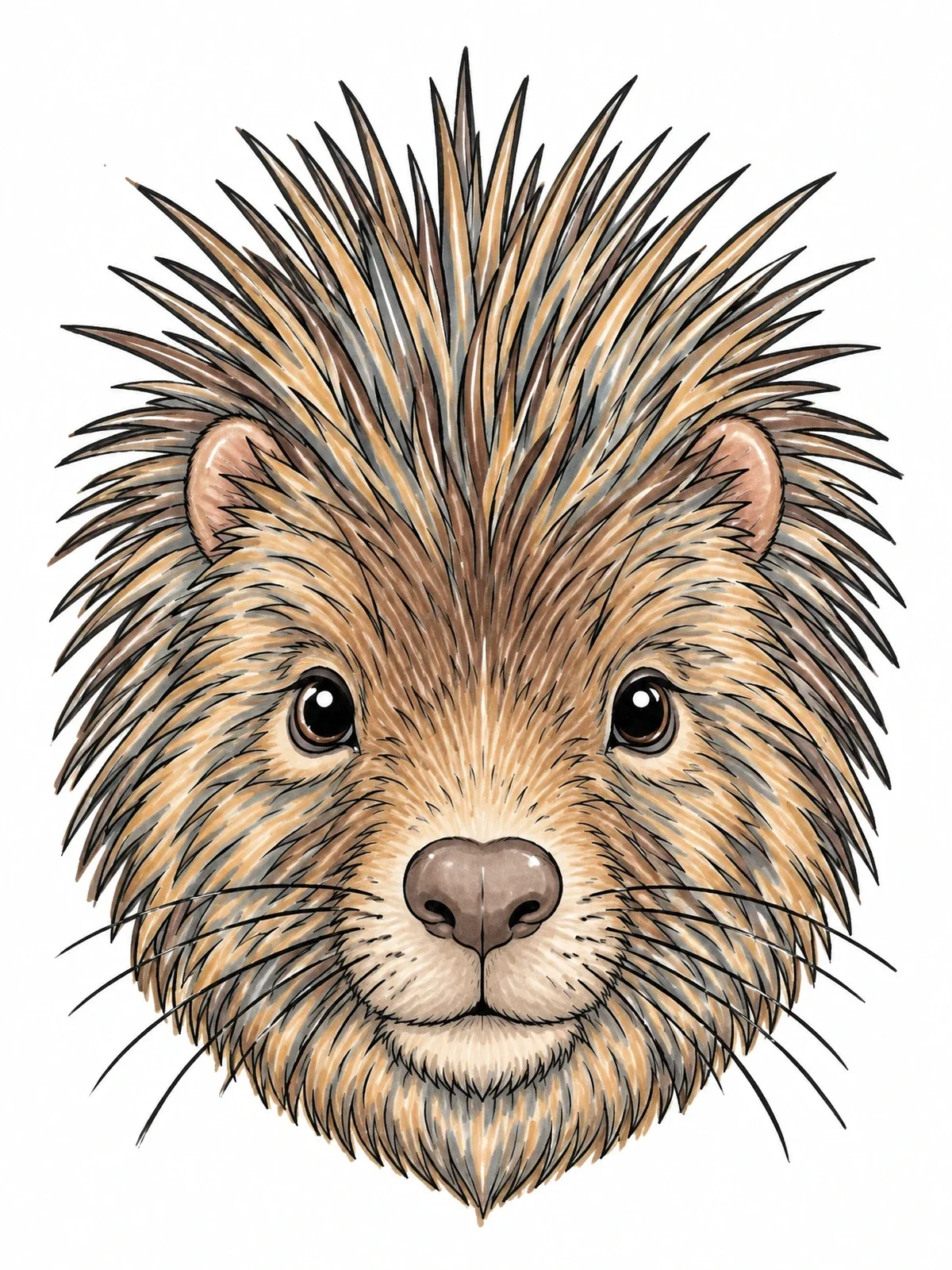 Colored example of the Detailed Porcupine Face Portrait coloring page