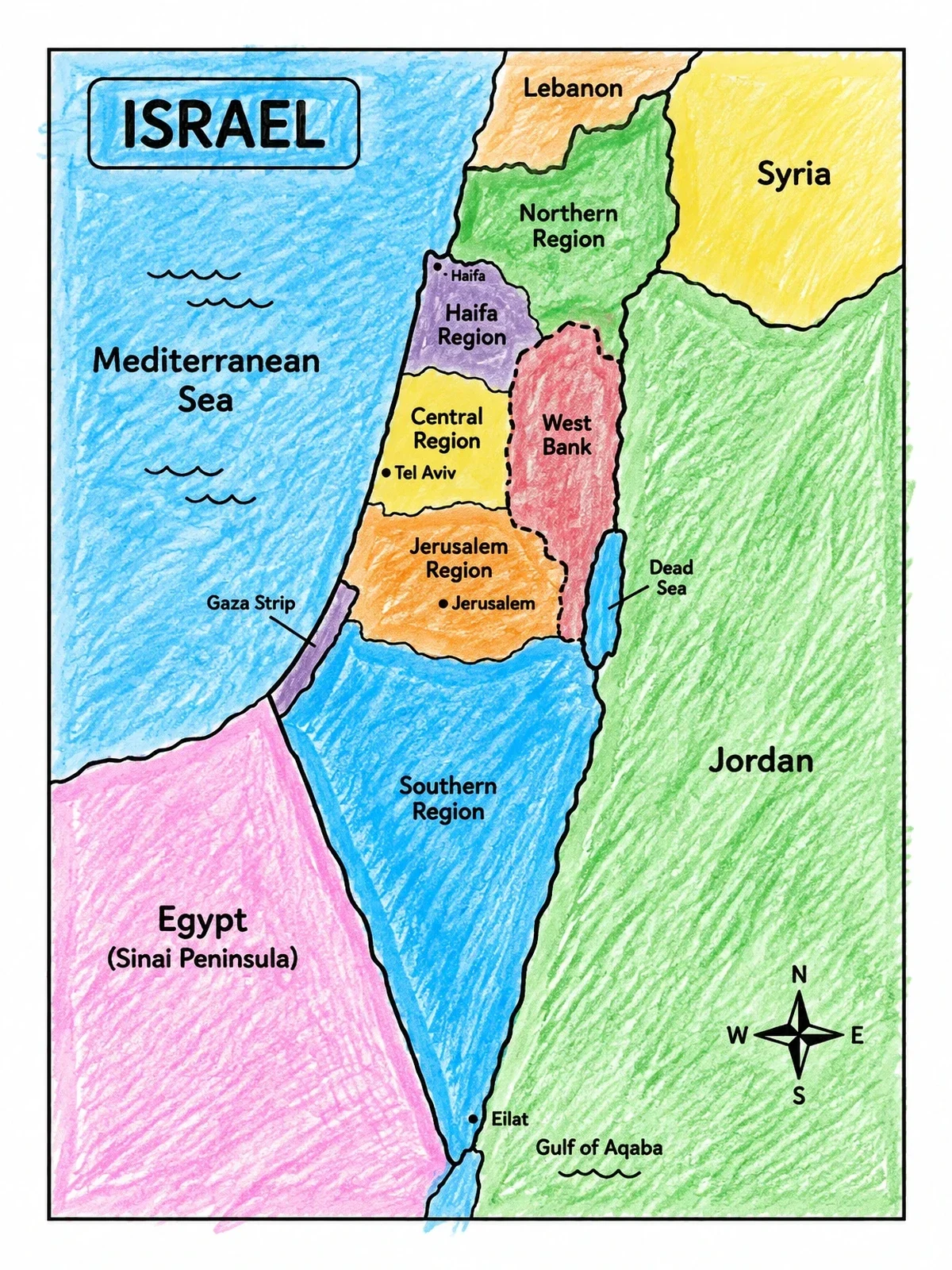 Colored example of the Detailed Regional Map Of Israel coloring page