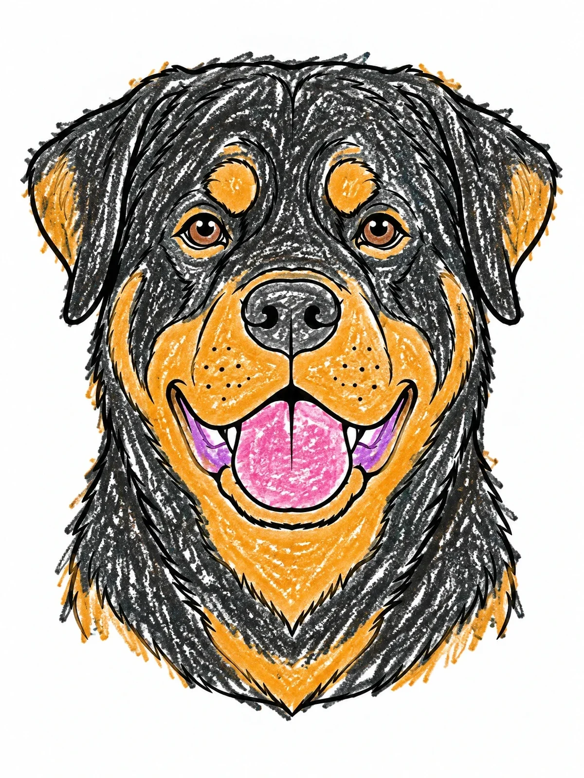 Colored example of the Detailed Rottweiler Head Portrait coloring page