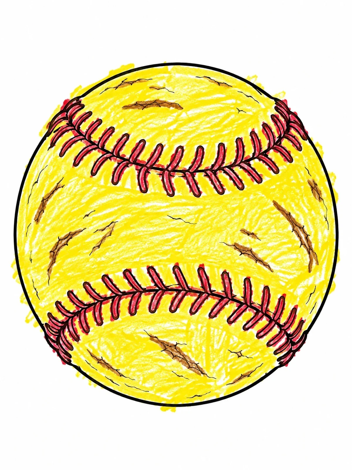 Colored example of the Detailed Softball With Stitches coloring page