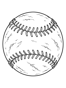 A worn ball closeup on this softball coloring page.