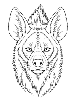 Detailed hyena coloring page showing a close-up portrait with a spiky mane.