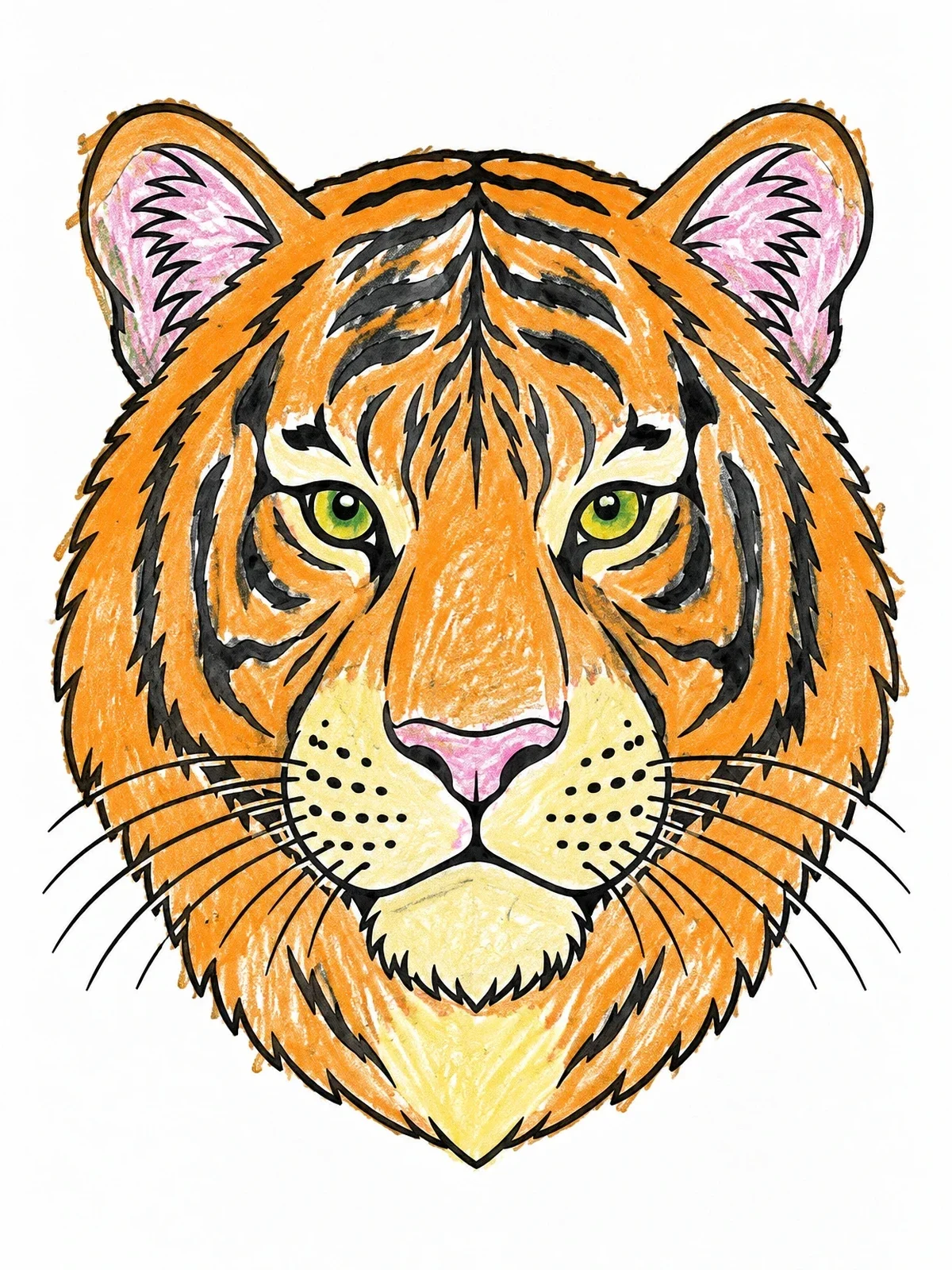 Colored example of the Detailed Tiger Face Line Art coloring page