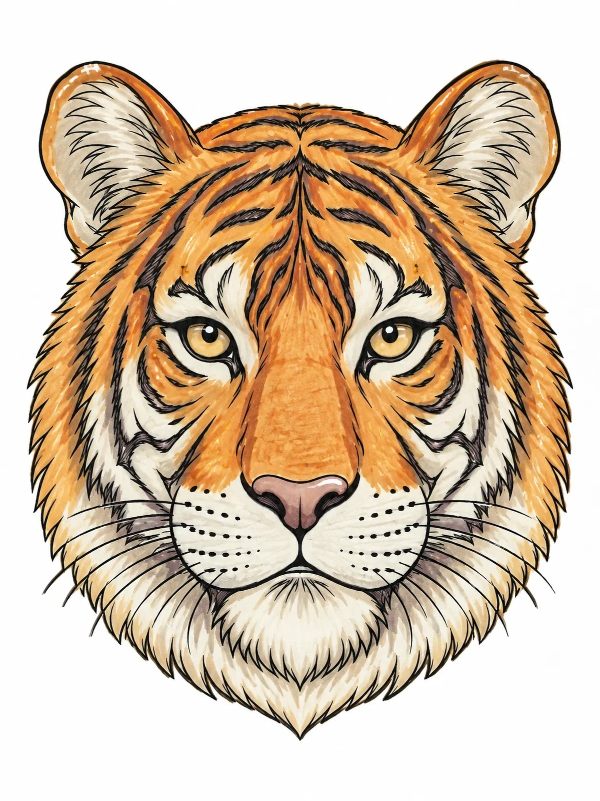 Colored example of the Detailed Tiger Portrait coloring page