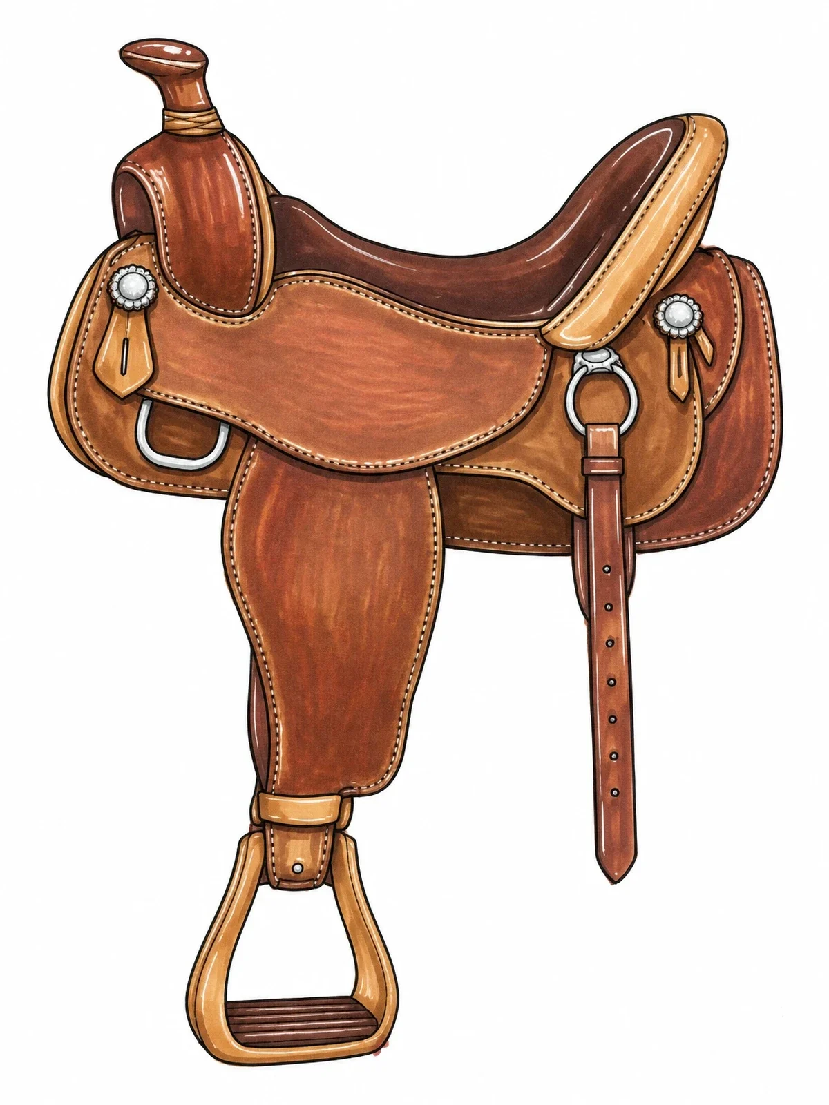 Colored example of the Detailed Western Horse Saddle coloring page