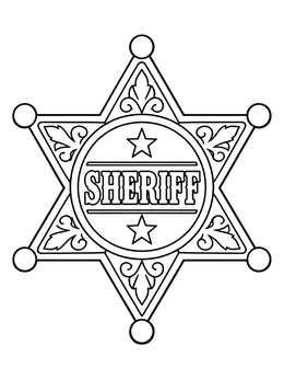 Free printable Detailed Western Sheriff Star Badge coloring page