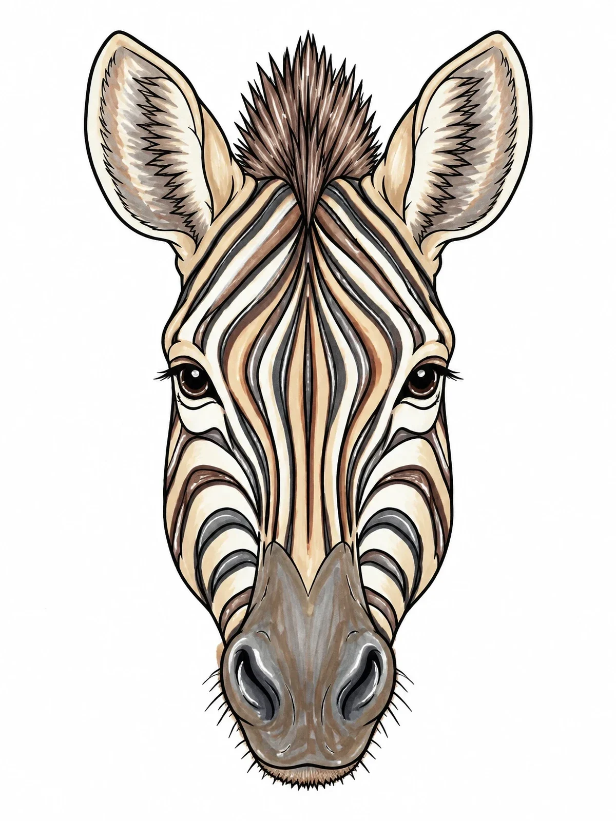 Colored example of the Detailed Zebra Portrait coloring page