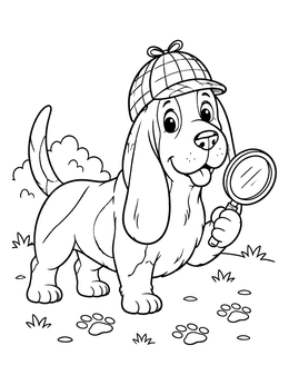 Free printable Detective Basset Hound With Magnifying Glass coloring page