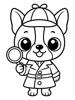 Free printable Detective Boston Terrier With Magnifying Glass coloring page