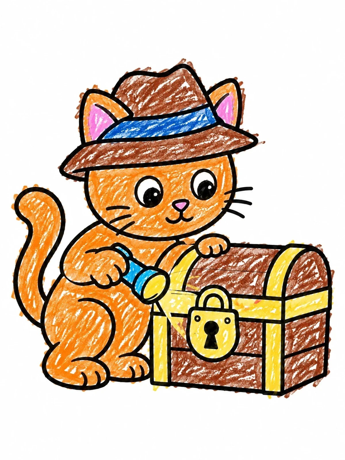Colored example of the Detective Cat Investigating A Chest coloring page