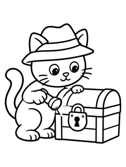 Free printable Detective Cat Investigating A Chest coloring page